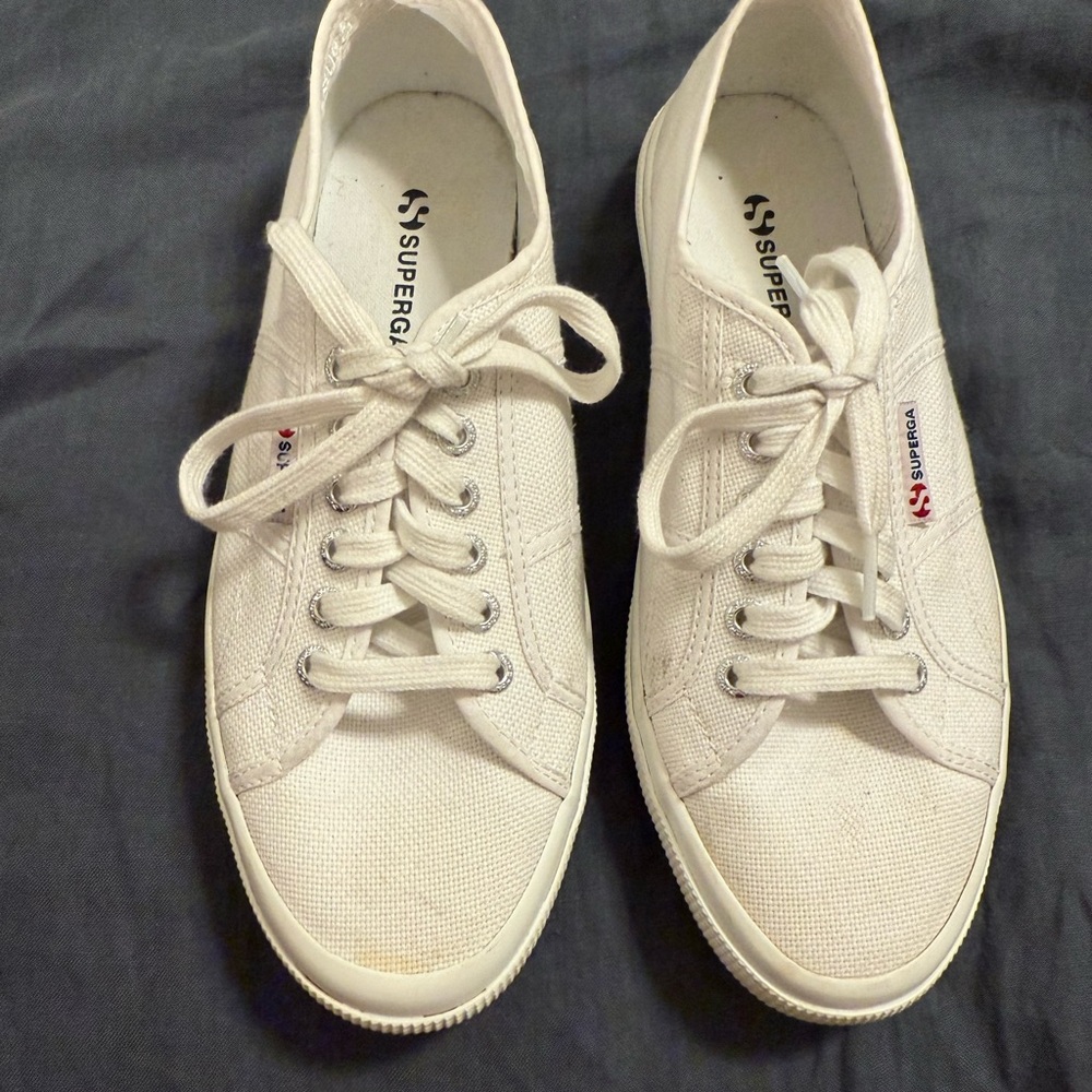 Superga White Canvas Sneakers Classic Low-Top Size 40